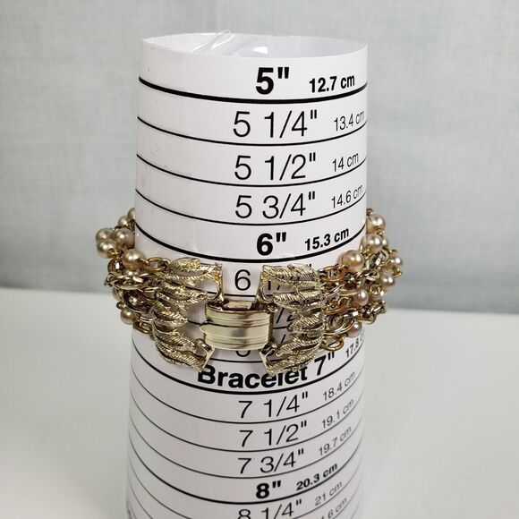 Vintage 1990's Signed Star 5 Strand Gray Pearl Beads Chains 6 1/2 Bracelet - Picture 15 of 15